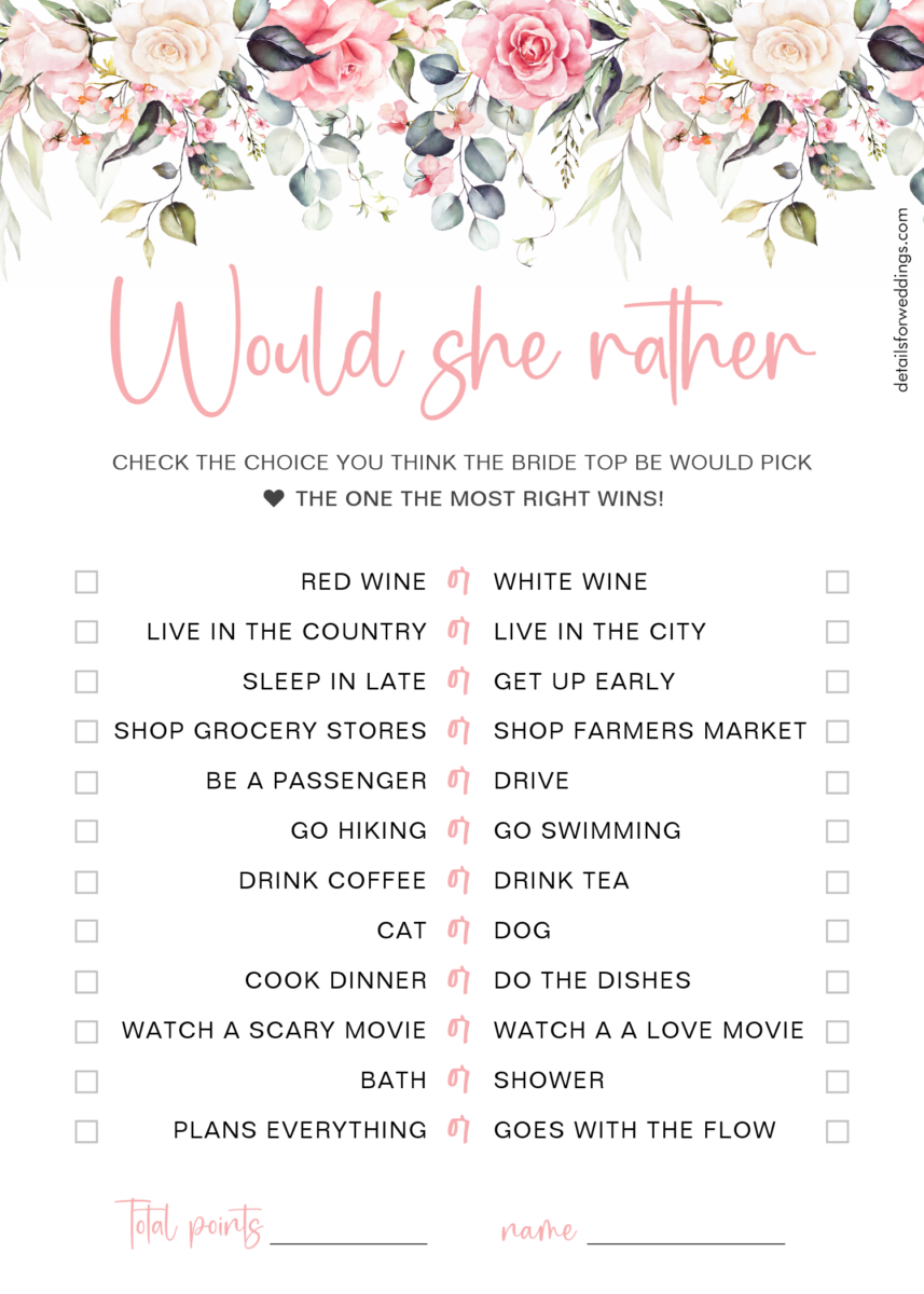 23 Free Printable Bridal Shower Games