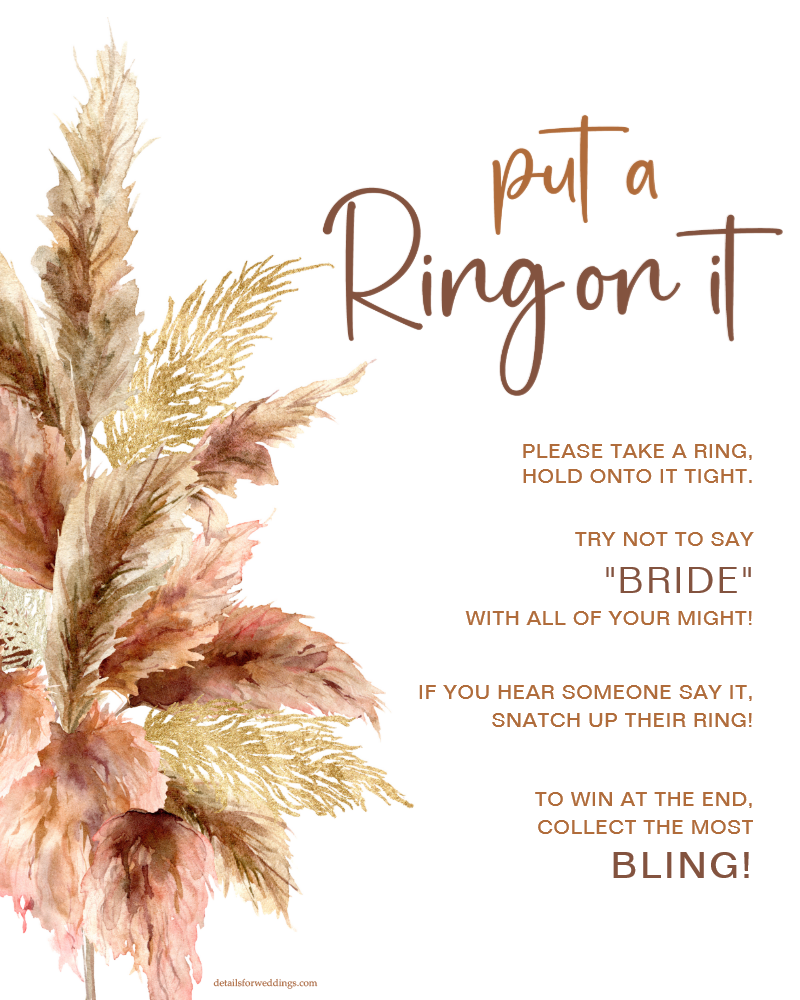 23 Free Printable Bridal Shower - Zazzle Elegant Pampa Grass Ring Game Bridal Shower Sign Front